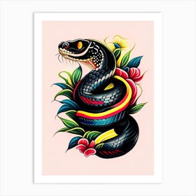 Mexican Black Kingsnake Tattoo Style Art Print