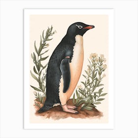Adlie Penguin Dunedin Taiaroa Head Vintage Botanical Painting 1 Art Print