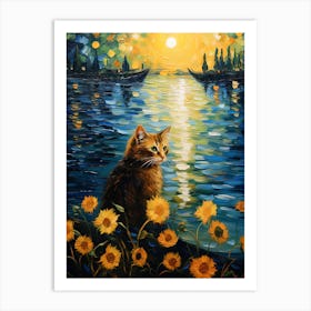 Cat Sunflowers Wall Art 11 Art Print