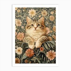 Cat In Flowers 1 Art Print