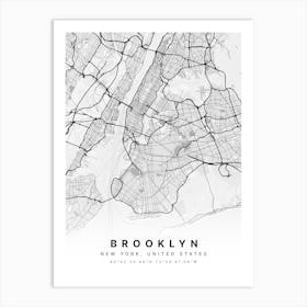 Brooklyn New York USA White Map Art Print