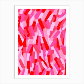 Pink And Red Abstract Brush Stroke Stripes Art Print