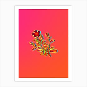 Neon Sweetbriar Rose Botanical in Hot Pink and Electric Blue Art Print