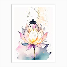 Lotus Flower Lantern Minimal Watercolour 1 Art Print