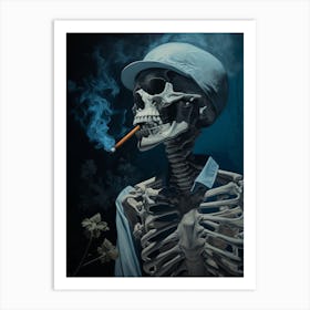 A Painting Of A Man Skeleton Smoking A Cigarette 2 Art Print