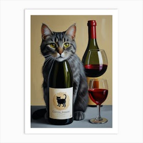 Cat And Wine Art Print