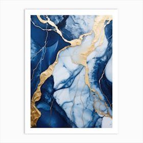 Blue And Gold Abstract Painting 4 Art Print