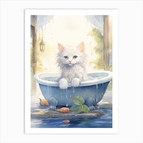 Turkish Cat In Bathtub Bathroom 3 Art Print