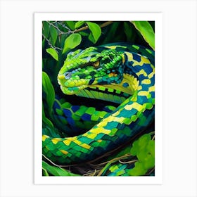 Green Bush Viper Snake Painting Art Print