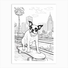 Boston Terrier Dog Skateboarding Line Art 2 Art Print