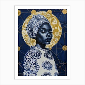 Blue And Gold African Woman Art Print