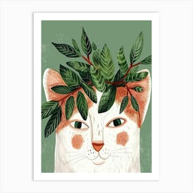 Cat With Leaves On Its Head Art Print