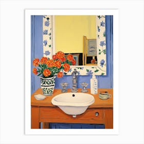Bathroom Vanity Painting With A Marigold Bouquet 4 Art Print