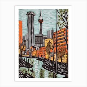 Berlin Linocut Illustration Style 3 Art Print