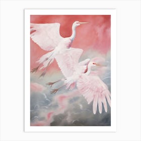 Pink Ethereal Bird Painting Crane Art Print