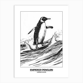 Penguin Surfing Waves Poster 3 Art Print