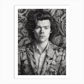 Harry Styles Kitsch Portrait B&W 5 Art Print