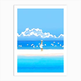 Girl Walking On The Beach Art Print