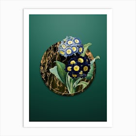 Vintage Mountain Cowslip Botanical in Gilded Marble on Dark Spring Green Art Print