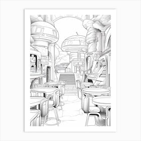 The Mos Eisley Cantina (Star Wars) Fantasy Inspired Line Art 1 Art Print