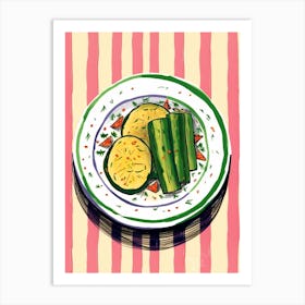A Plate Of Cucumbers, Top View Food Illustration 3 Art Print