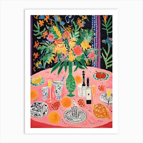 Christmas Dinner Party Table Painting In The Style Of Matisse Holidays Dining Room Art Print