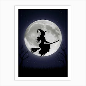 Witch Flying On A Broom Art Print