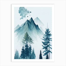 Mountain And Forest In Minimalist Watercolor Vertical Composition 98 Art Print