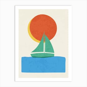 Minimalist Sailboat and Sunset Illustration Poster