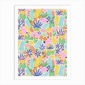 Bunnies In The Flower Field Happy Kids Art Print