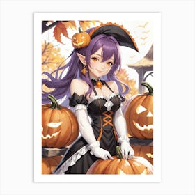 Sexy Girl With Pumpkin Halloween Painting (17) Art Print