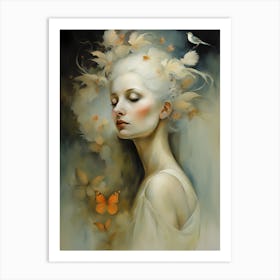 Woman With Butterflies Art Print