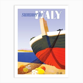 Summer In Italy, Fishing Boat On The Coast Art Print