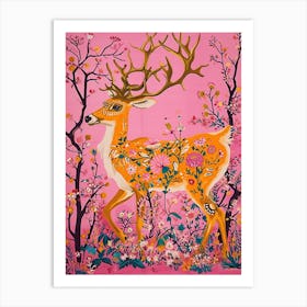 Floral Animal Painting Reindeer 3 Art Print