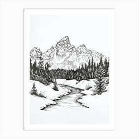 Grand Teton Usa Line Drawing 4 Art Print