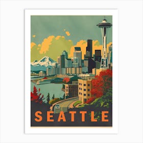 Seattle Vintage Travel Poster 2 Art Print