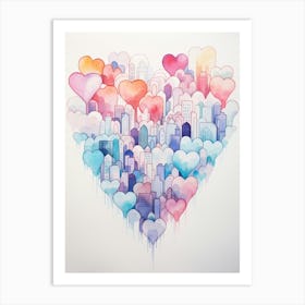 Skyline Rainbow Heart Paint Dripping Illustration 1 Art Print