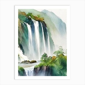 Ban Gioc–Detian Falls, Vietnam And China Water Colour  (1) Art Print