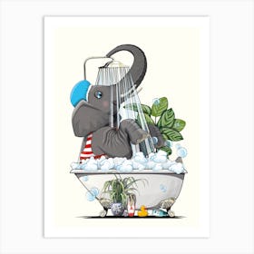 Elephant In The Shower Art Print