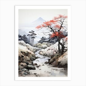 Shirakawa Go In Gifu, Japanese Brush Painting, Ukiyo E, Minimal 3 Art Print