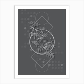 Vintage Musk Rose Botanical with Line Motif and Dot Pattern in Ghost Gray n.0187 Art Print