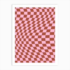 Retro Warped Check Pink And Rust Brown Art Print