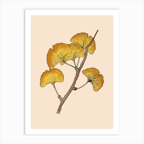 Ginkgo Leaves Orange Art Print