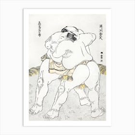 Sumo Wrestlers Vintage Japanese Woodblock, Katsushika Hokusai Art Print