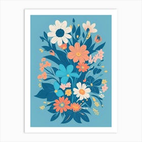 Beautiful Flowers Illustration Vertical Composition In Blue Tone 27 Art Print