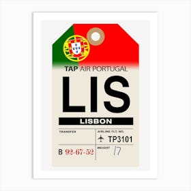 Lisbon (LIS) Portugal Vintage Airline Luggage Tag Art Print