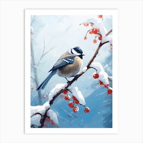 Lone Bird Perching On Snowy Branches 2 Art Print
