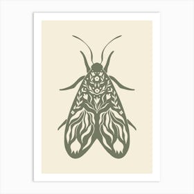 Folk Art Moth 02 - Sage Green Art Print