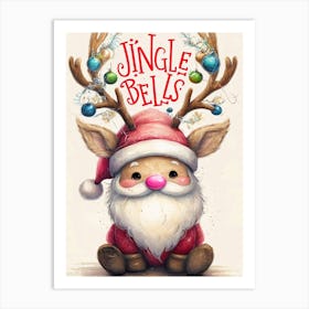 Jingle Bells Santa deer Art Print