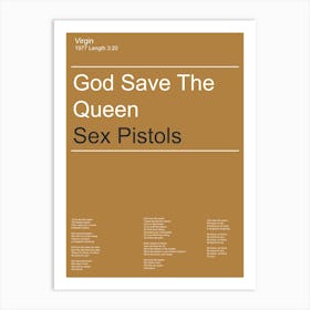 God Save The Queen, Sex Pistols, Minimal, Music, Art, Print Art Print